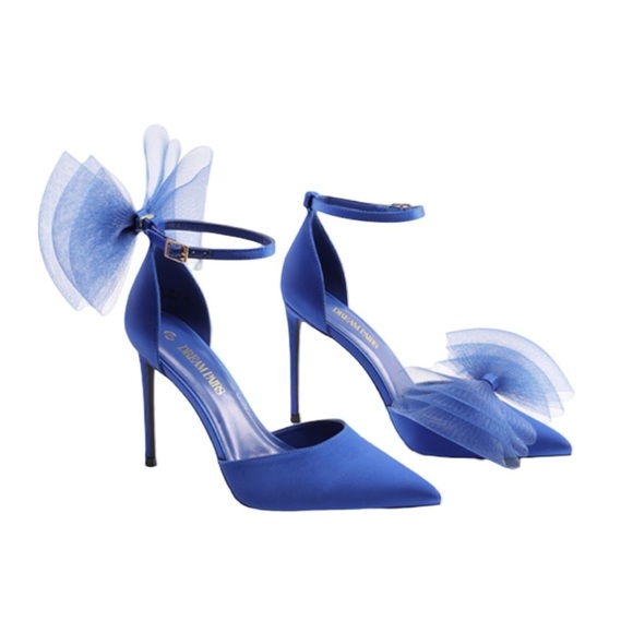 Dream Pairs Royal Blue Silky Bow Stiletto Heels Women’s Size 9.5 - Picture 3 of 16